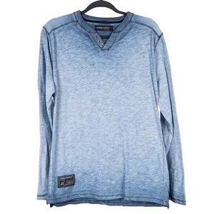 Dream Supply Henley Shirt M Men Blue Buttons Long Sleeve Zimego Cotton Heathered